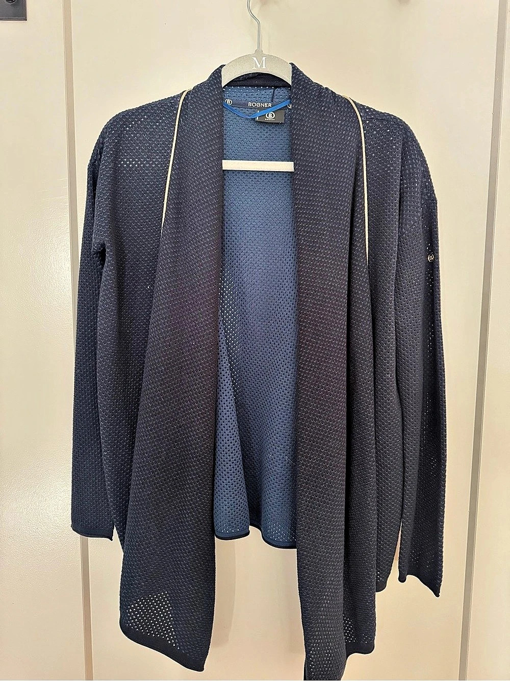 Bogner Open-Front Textured Cardigan in Blue Size Medium